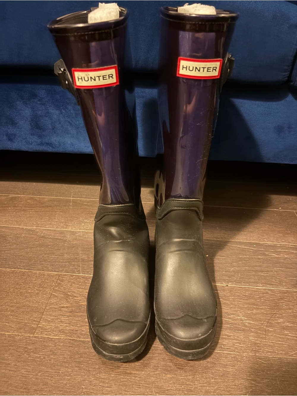 Hunter Women's Tall Rain Boots in Navy and Black